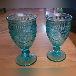 Pioneer Woman Madeline Teal Glass Footed Goblets
